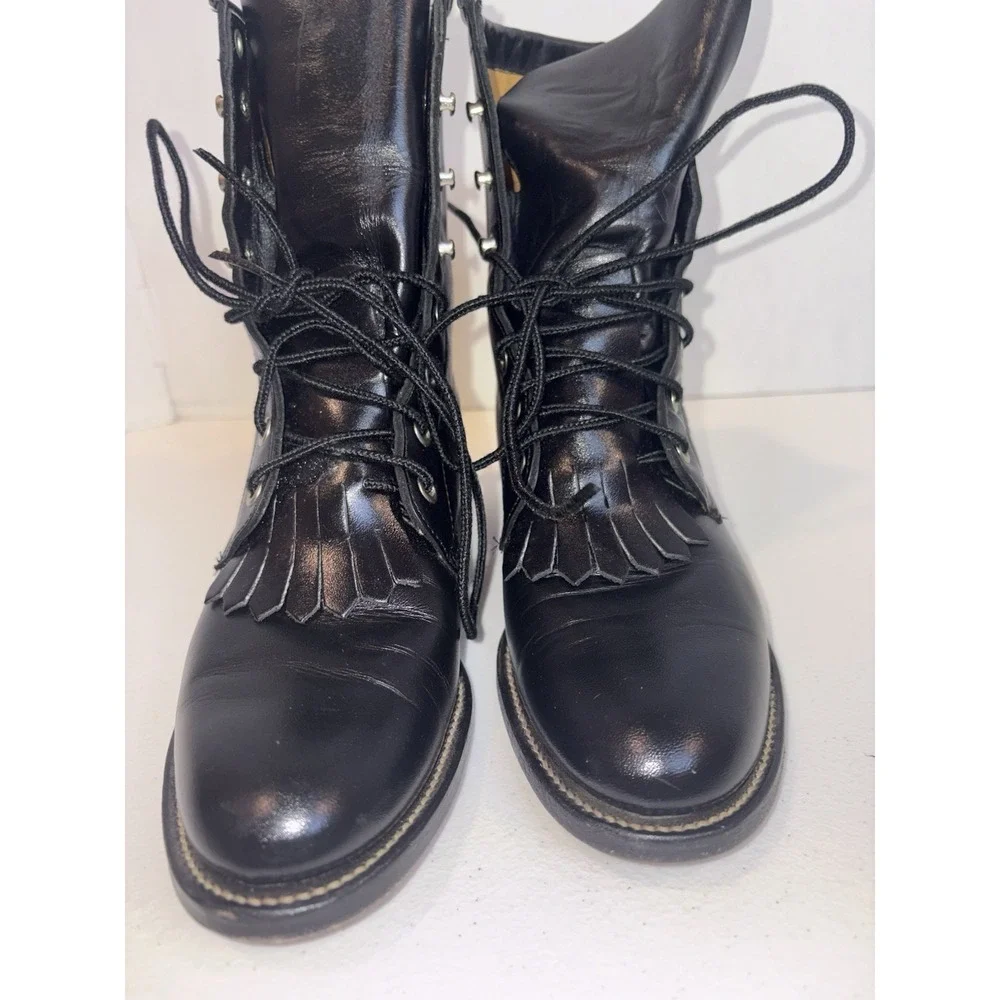 Vintage Justin Heritage Lacer Boots Women 6 B Black Kiddie With Box Rare - Picture 3 of 13